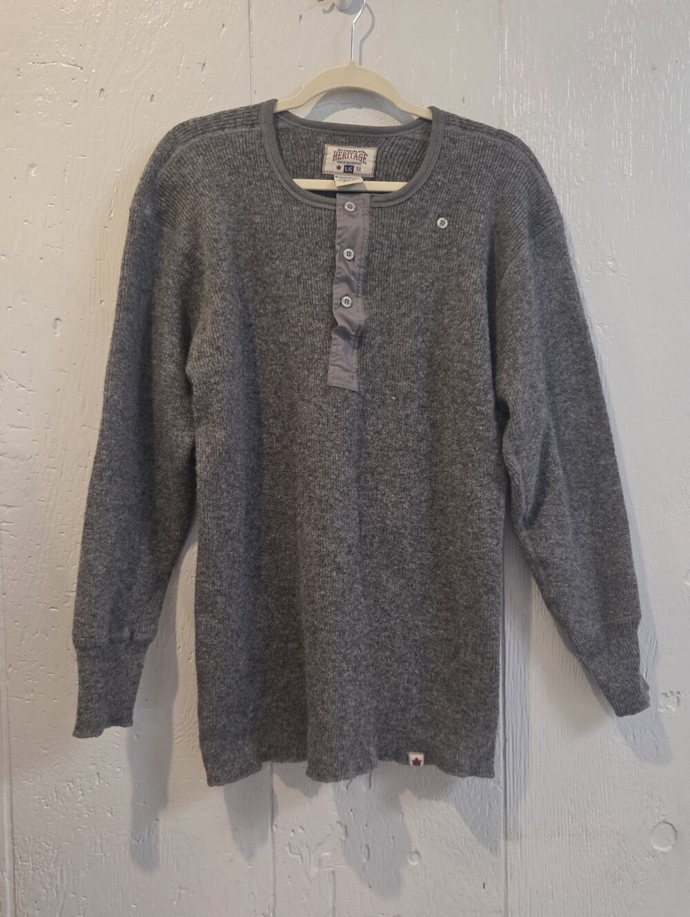 Vintage Canadian Stanfield's Men’s Gray Henley Knit Sweater